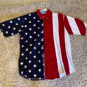 Men’s large red head American flag button up